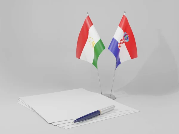 Κροατία Συμφωνία Τατζικιστάν Σημαίες Λευκό Φόντο Render — Φωτογραφία Αρχείου