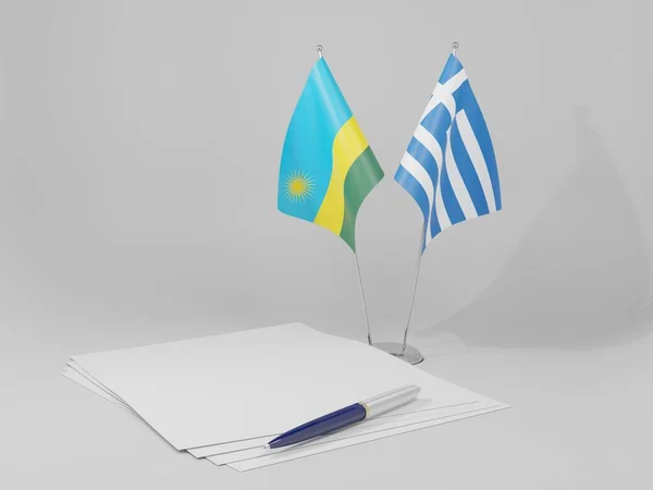 Grécia Acordos Ruanda Bandeiras Fundo Branco Render — Fotografia de Stock