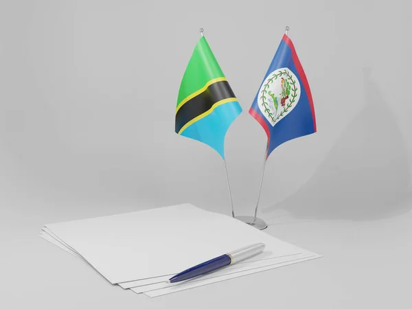 Μπελίζ Τανζανία Σημαίες Συμφωνία Λευκό Φόντο Render — Φωτογραφία Αρχείου