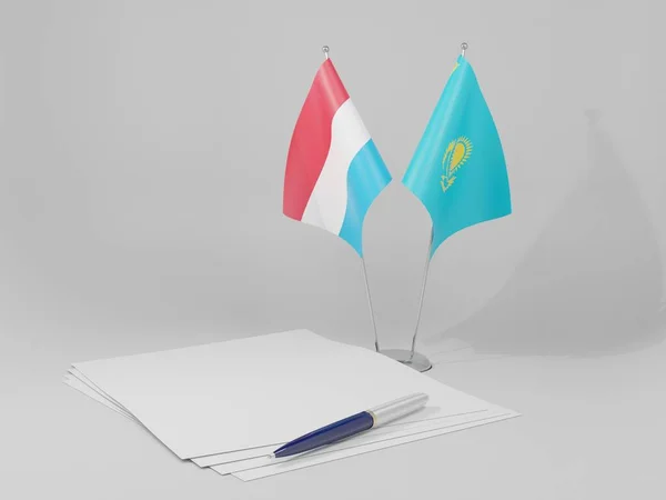 Kazahsztán Luxemburgi Megállapodás Zászlók Fehér Háttér Render — Stock Fotó