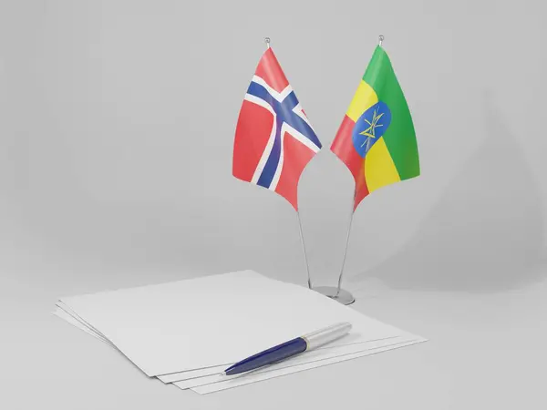 Etiópia Acordo Noruega Bandeiras Fundo Branco Render — Fotografia de Stock