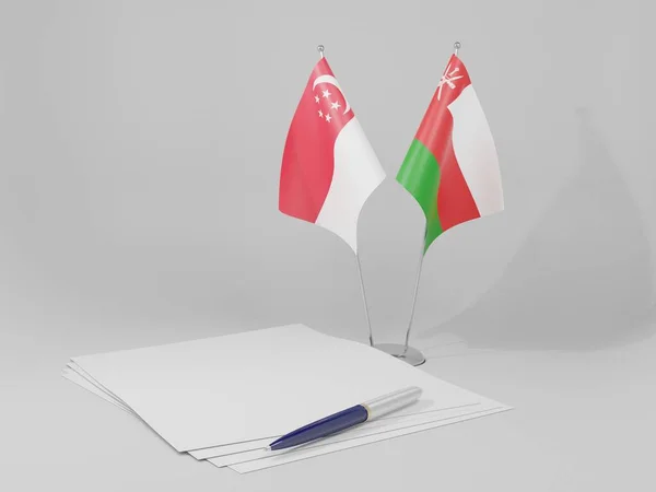Oman Singapore Agreement Flags White Background Render — Stock Photo, Image