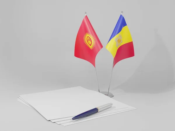 Andorre Drapeaux Accord Kirghizistan Fond Blanc Render — Photo