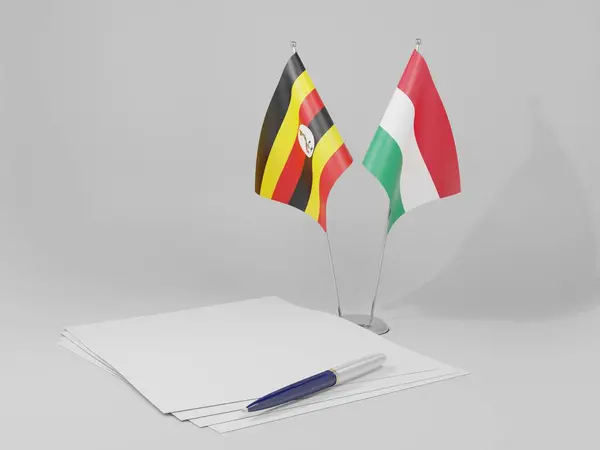 Hungary Uganda Agreement Flags White Background Render — 图库照片