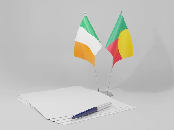 Benin Overeenkomst Van Ierland Vlaggen Witte Achtergrond Render — Stockfoto