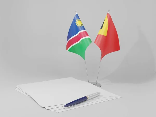Ανατολικό Τιμόρ Ναμίμπια Σημαίες Συμφωνία Λευκό Φόντο Render — Φωτογραφία Αρχείου