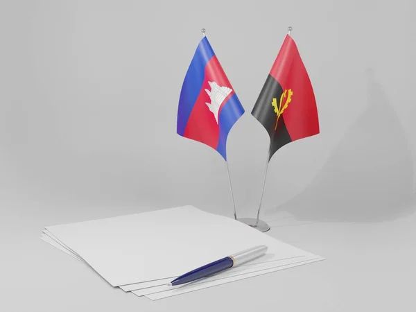 Angola Камбоджа Договір Flags White Background Render — стокове фото