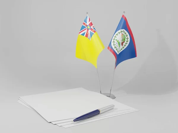 Belice Banderas Del Acuerdo Niue Fondo Blanco Render —  Fotos de Stock