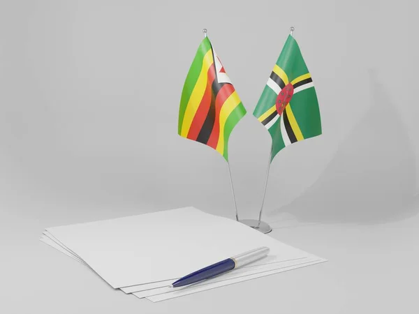 Dominica Zimbabwe Overeenkomst Vlaggen Witte Achtergrond Render — Stockfoto