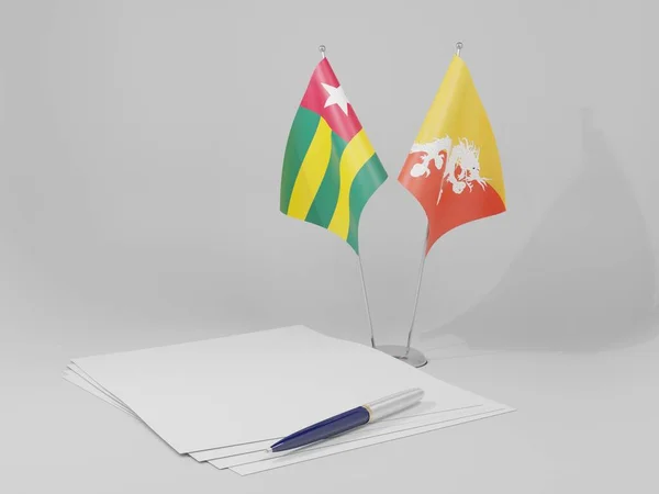 Bhutan Togo Abkommen Flaggen Weißer Hintergrund Render — Stockfoto