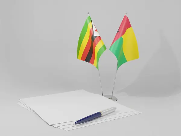 Guinee Bissau Overeenkomst Van Zimbabwe Vlaggen Witte Achtergrond Render — Stockfoto