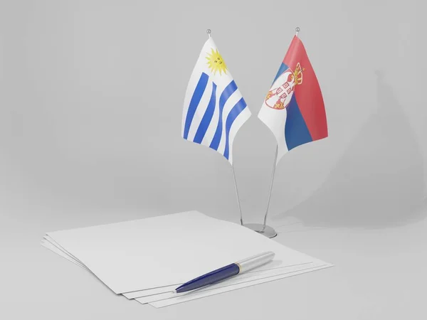 Serbien Uruguay Abkommen Flaggen Weißer Hintergrund Render — Stockfoto