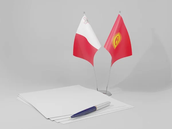 Kirghizistan Bandiere Dell Accordo Malta Sfondo Bianco Render — Foto Stock