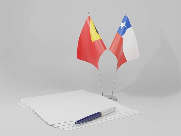 Chile Banderas Del Acuerdo Timor Oriental Fondo Blanco Render — Foto de Stock