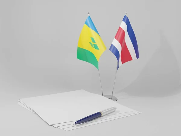 Costa Rica Saint Vincent Grenadines Agreement Flags White Background Render — Stock Photo, Image