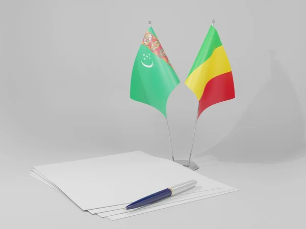 Σημαίες Συμφωνίας Μάλι Τουρκμενιστάν Λευκό Φόντο Render — Φωτογραφία Αρχείου