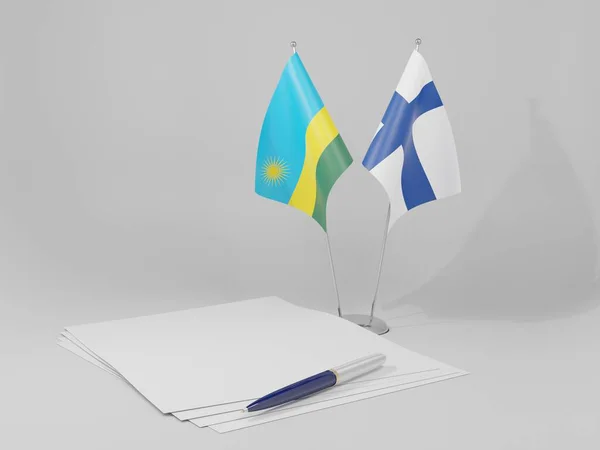 Finlandia Bandiere Accordo Ruanda Sfondo Bianco Render — Foto Stock