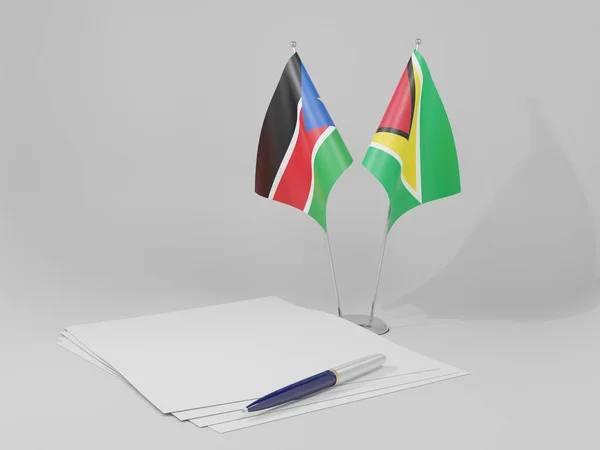 Overeenkomst Tussen Guyana Zuid Sudan Vlaggen Witte Achtergrond Render — Stockfoto