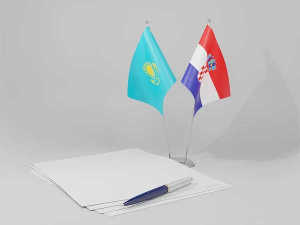 Κροατία Καζακστάν Σημαίες Συμφωνίας Λευκό Φόντο Render — Φωτογραφία Αρχείου