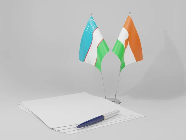 Niger Uzbekistan Agreement Flags White Background Render — стокове фото