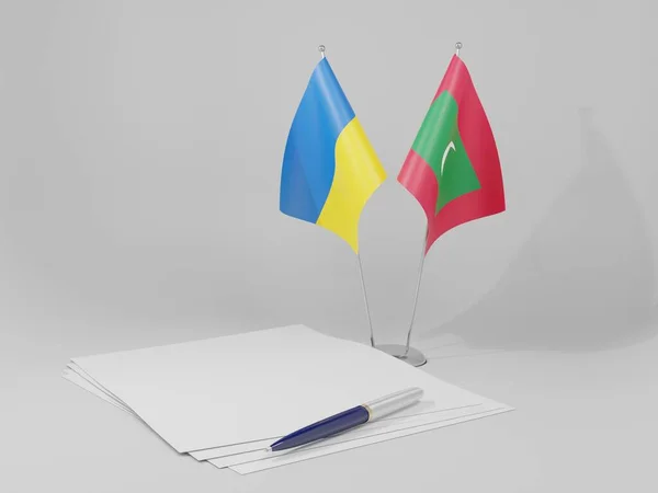 Maldives Ukraine Agreement Flags White Background Render — Stock Photo, Image