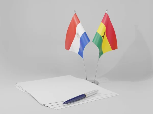 Gana Paraguay Anlaşması Bayrakları Beyaz Arkaplan Render — Stok fotoğraf