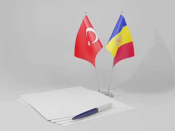 Andorre Drapeaux Accord Turquie Fond Blanc Render — Photo