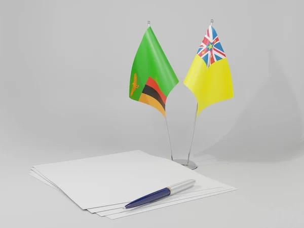 Ниуэ Замбийское Соглашение Флаги Белый Фон Рендер — стоковое фото