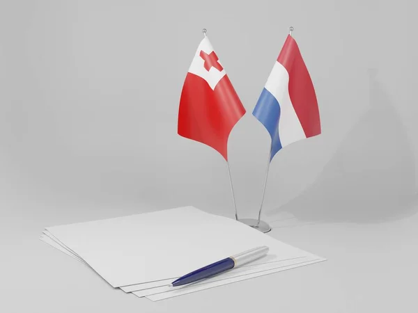 Nizozemsko Tonga Agreement Flags Bílé Pozadí Render — Stock fotografie