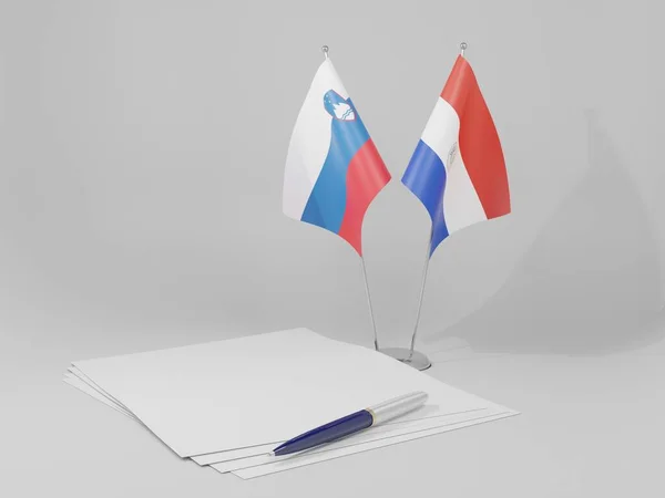 Paraguay Szlovénia Megállapodás Zászlók Fehér Háttér Render — Stock Fotó