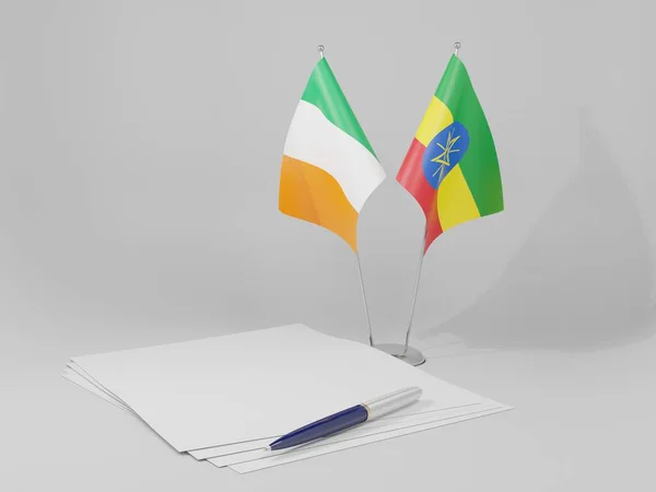 Etiópia Irlanda Acordo Bandeiras Fundo Branco Render — Fotografia de Stock