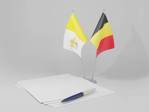 比利时 梵蒂冈城市协定旗帜 白色背景 3D渲染 — 图库照片