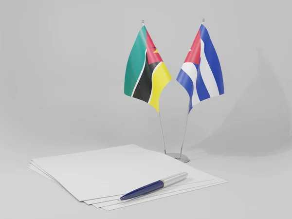 Cuba Overeenkomst Van Mozambique Vlaggen Witte Achtergrond Render — Stockfoto