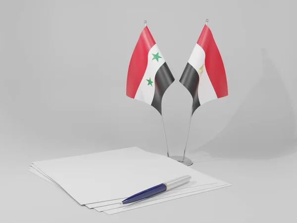 Egipto Banderas Del Acuerdo Siria Fondo Blanco Render — Foto de Stock