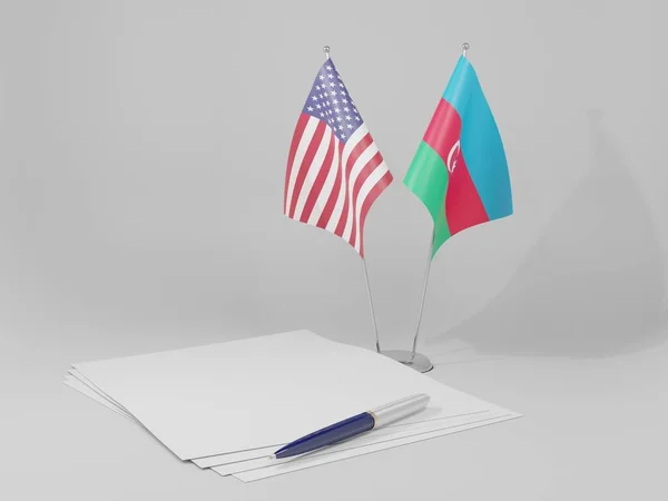 阿塞拜疆 美利坚合众国协定旗帜 白色背景 3D渲染 — 图库照片