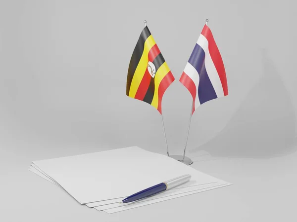 Tailandia Banderas Del Acuerdo Uganda Fondo Blanco Render — Foto de Stock