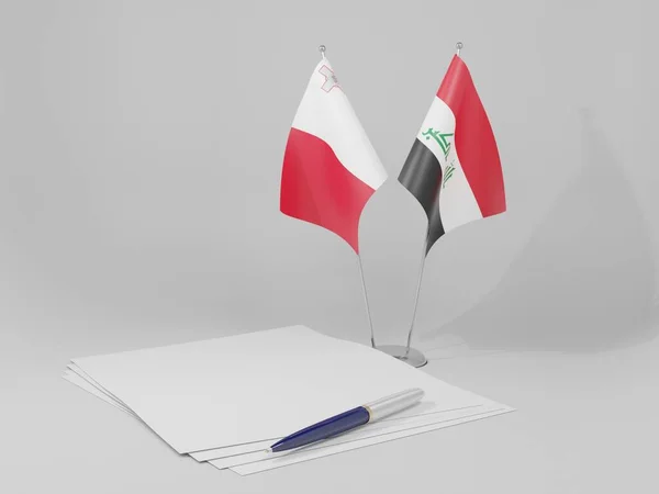 Irak Málta Megállapodás Zászlók Fehér Háttér Render — Stock Fotó