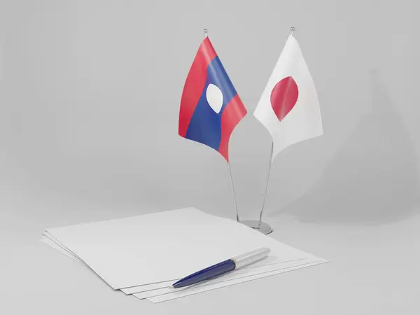 Japão Acordo Laos Bandeiras Fundo Branco Render — Fotografia de Stock