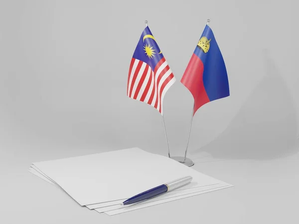 Liechtenstein Malaysia Agreement Flags White Background Render — Stock Photo, Image