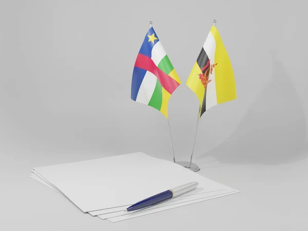 Brunei Bandeiras Acordo República Centro Africana Fundo Branco Render — Fotografia de Stock