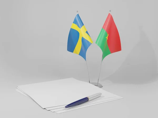Буркина Фасо Швеция Соглашение Флаги Белый Фон Рендер — стоковое фото