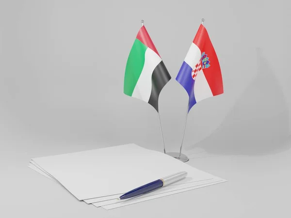 Hırvatistan Birleşik Arap Emirlikleri Anlaşması Bayrakları Beyaz Arkaplan Render — Stok fotoğraf
