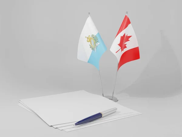 Canadá Banderas Del Acuerdo San Marino Fondo Blanco Render — Foto de Stock