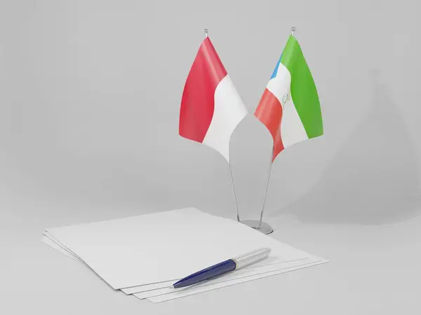 Guiné Equatorial Indonésia Bandeiras Acordo Fundo Branco Render — Fotografia de Stock