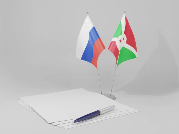 Burundi Rússia Bandeiras Acordo Fundo Branco Render — Fotografia de Stock