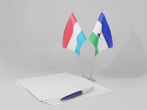 Lesoto Acordo Luxemburgo Bandeiras Fundo Branco Render — Fotografia de Stock