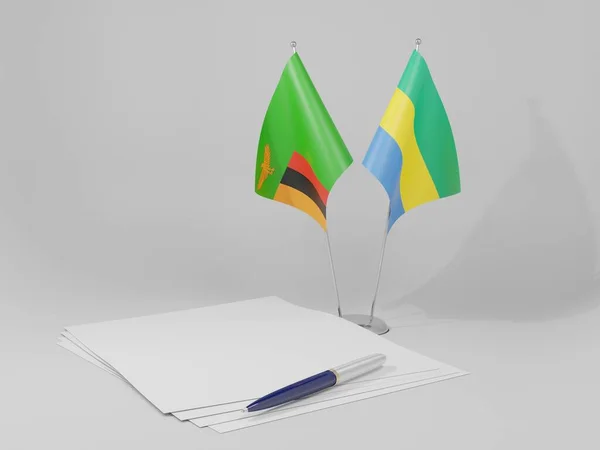 Gabon Bandiere Dell Accordo Zambia Sfondo Bianco Render — Foto Stock