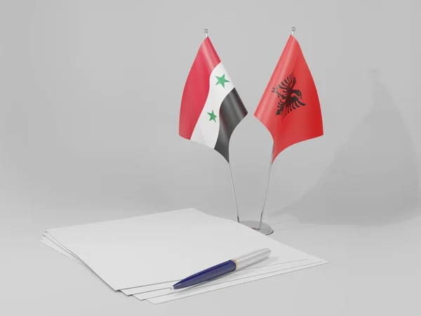 Albania Banderas Del Acuerdo Siria Fondo Blanco Render — Foto de Stock