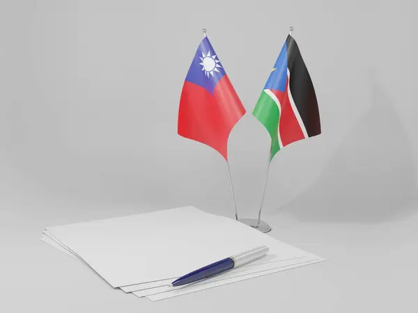 Νότιο Σουδάν Ταϊβάν Συμφωνία Σημαίες Λευκό Φόντο Render — Φωτογραφία Αρχείου