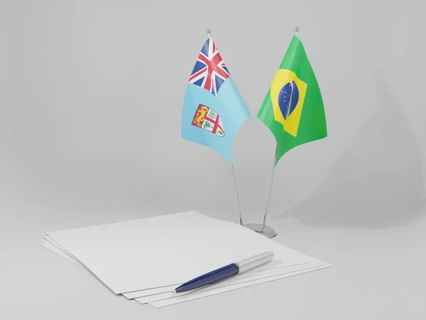 Βραζιλία Fiji Agreement Flags Λευκό Φόντο Render — Φωτογραφία Αρχείου